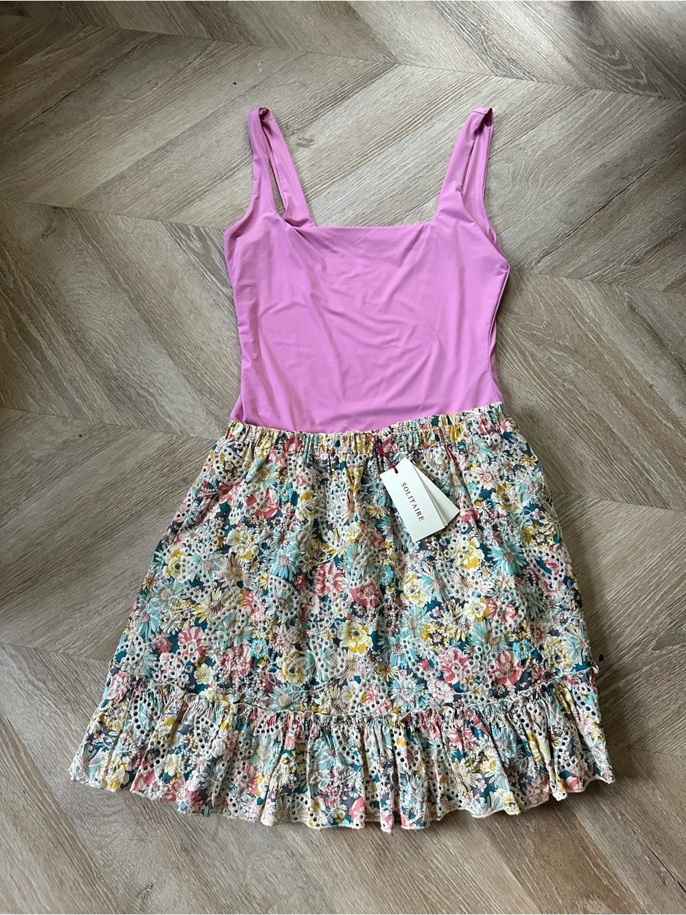 Solitaire Pink Body Suit with Floral Tiered Skirt Set NWT